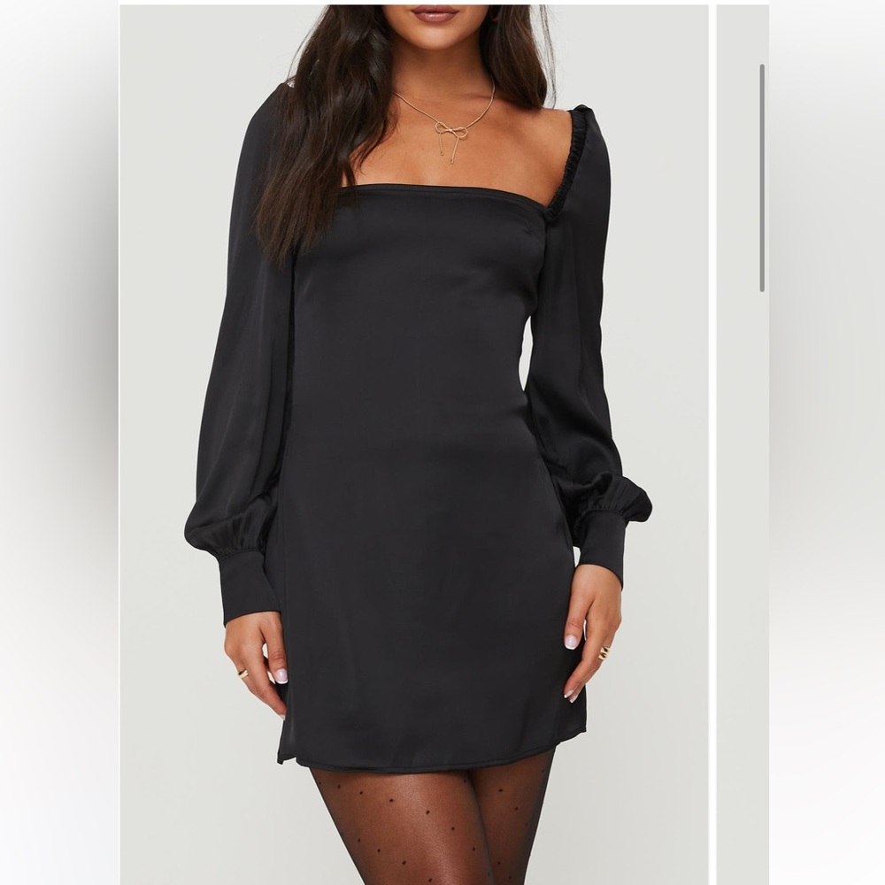 Princess Polly Cottee Long Sleeve Satin Minidress‎ Black size 2 NWT